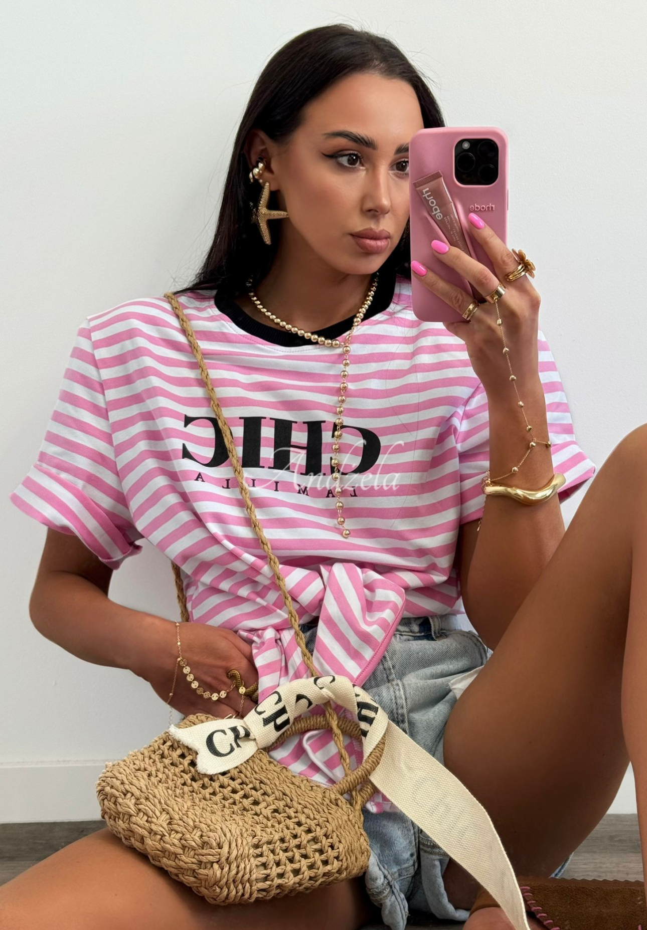 Gestreiftes T-Shirt zum binden La Milla I Have Seen Weiß-Rosa
