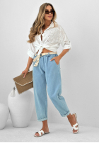 Hose Jeans mom fit z paskiem Born To Ride Hellblau