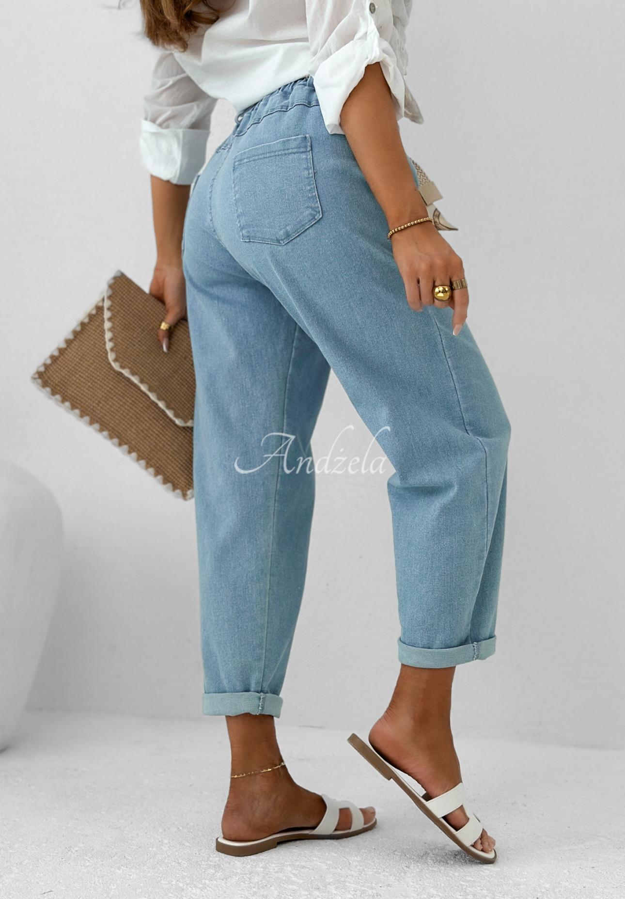 Jeanshose mom fit mit Gürtel Born To Ride Hellblau