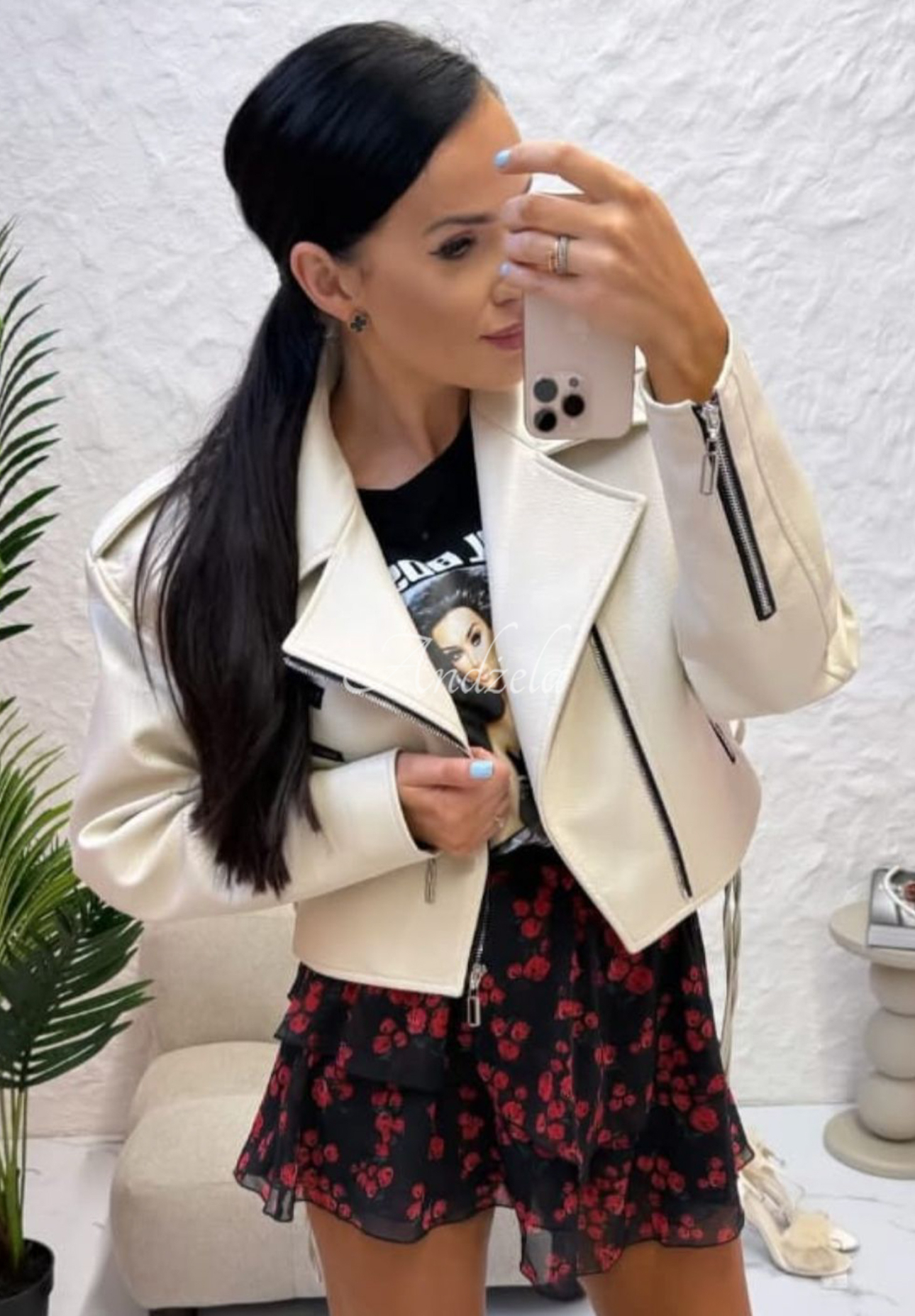 La Milla Really Notice beige leather ramones jacket