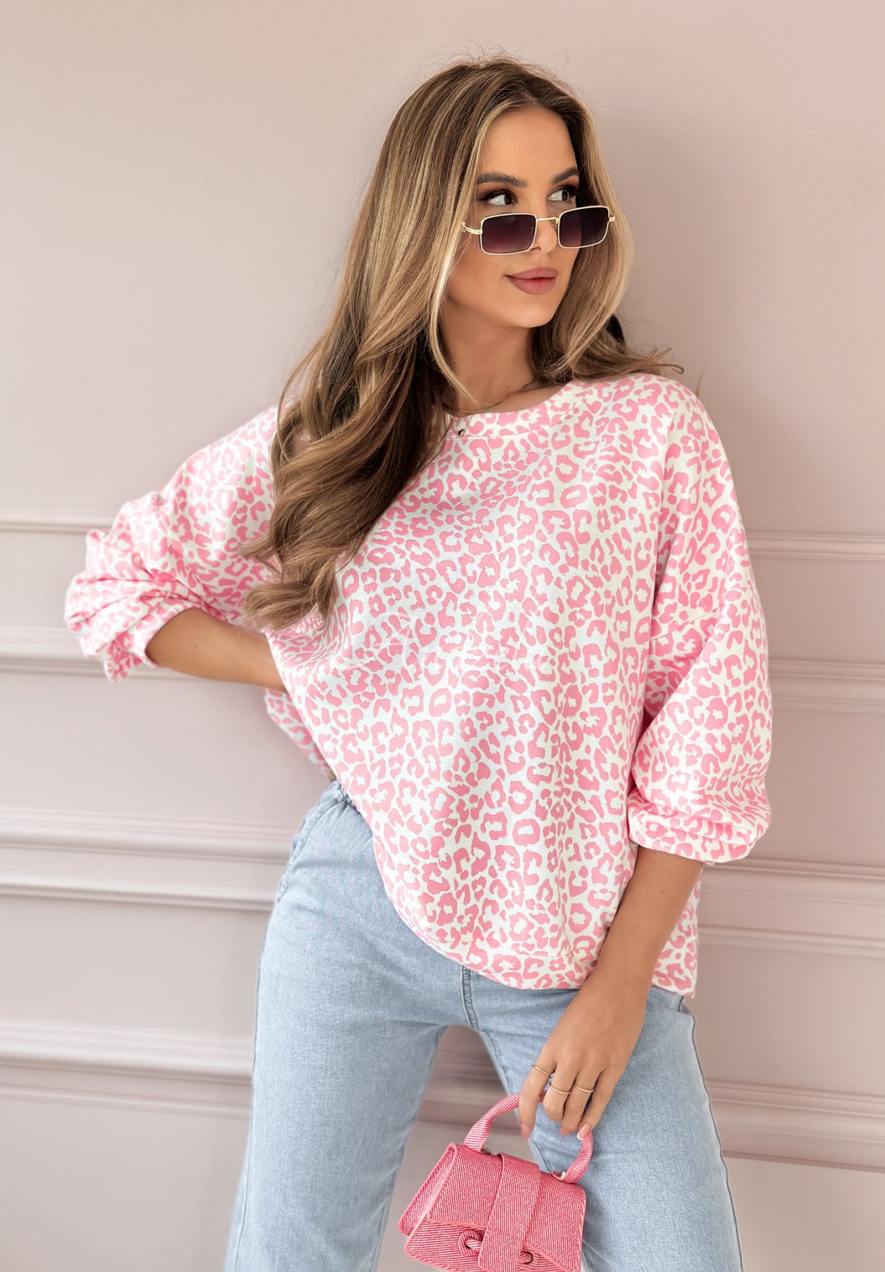Sweatshirt mit Leopardenmuster Whispering Hearts Hellrosa