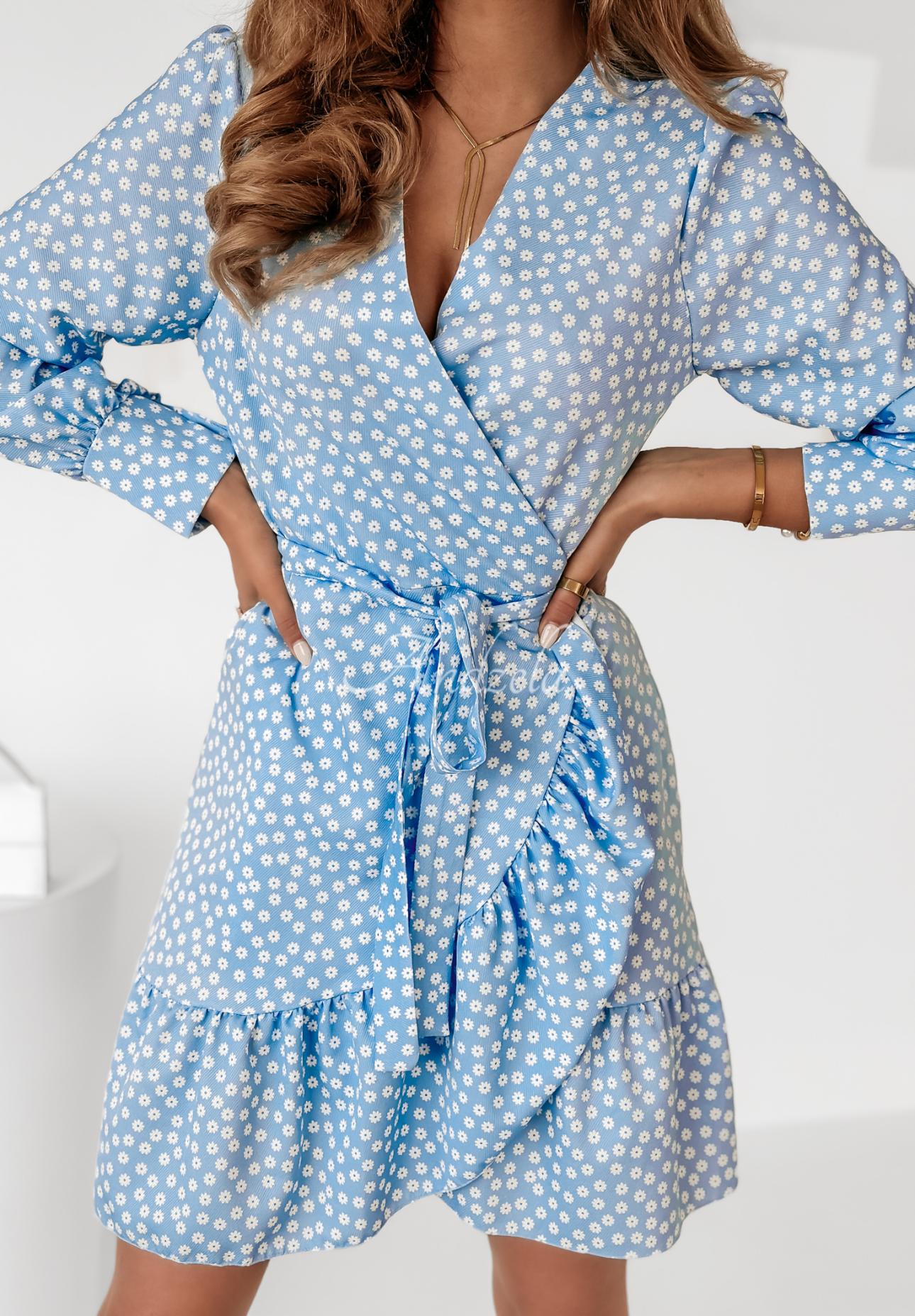 Wickelkleid mit Blumenmuster Lil Flowers Himmelblau