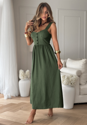 Viskosekleid mit Trägern La Esmeralda Khaki