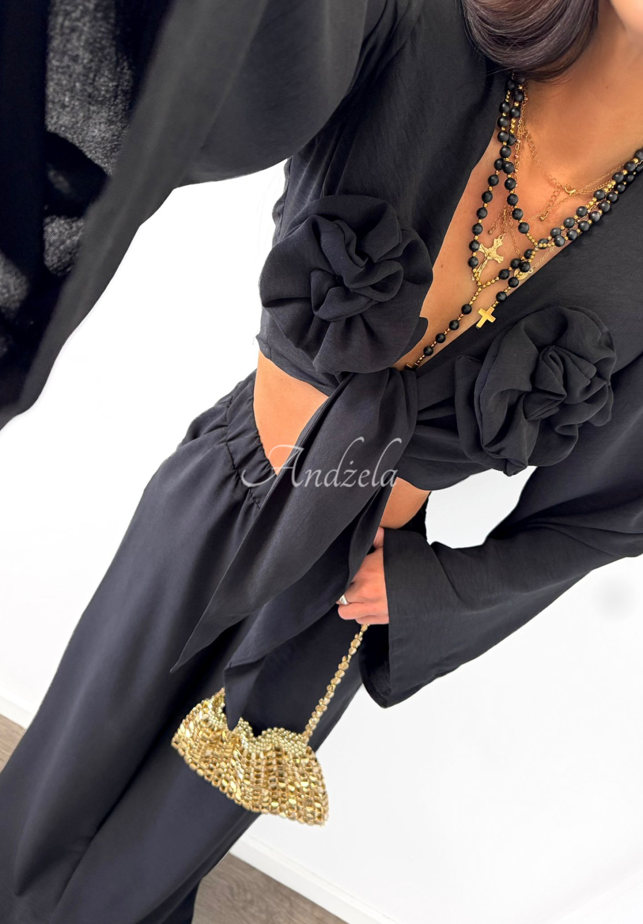 La Milla Remembers Everything black wide leg shirt and pants set