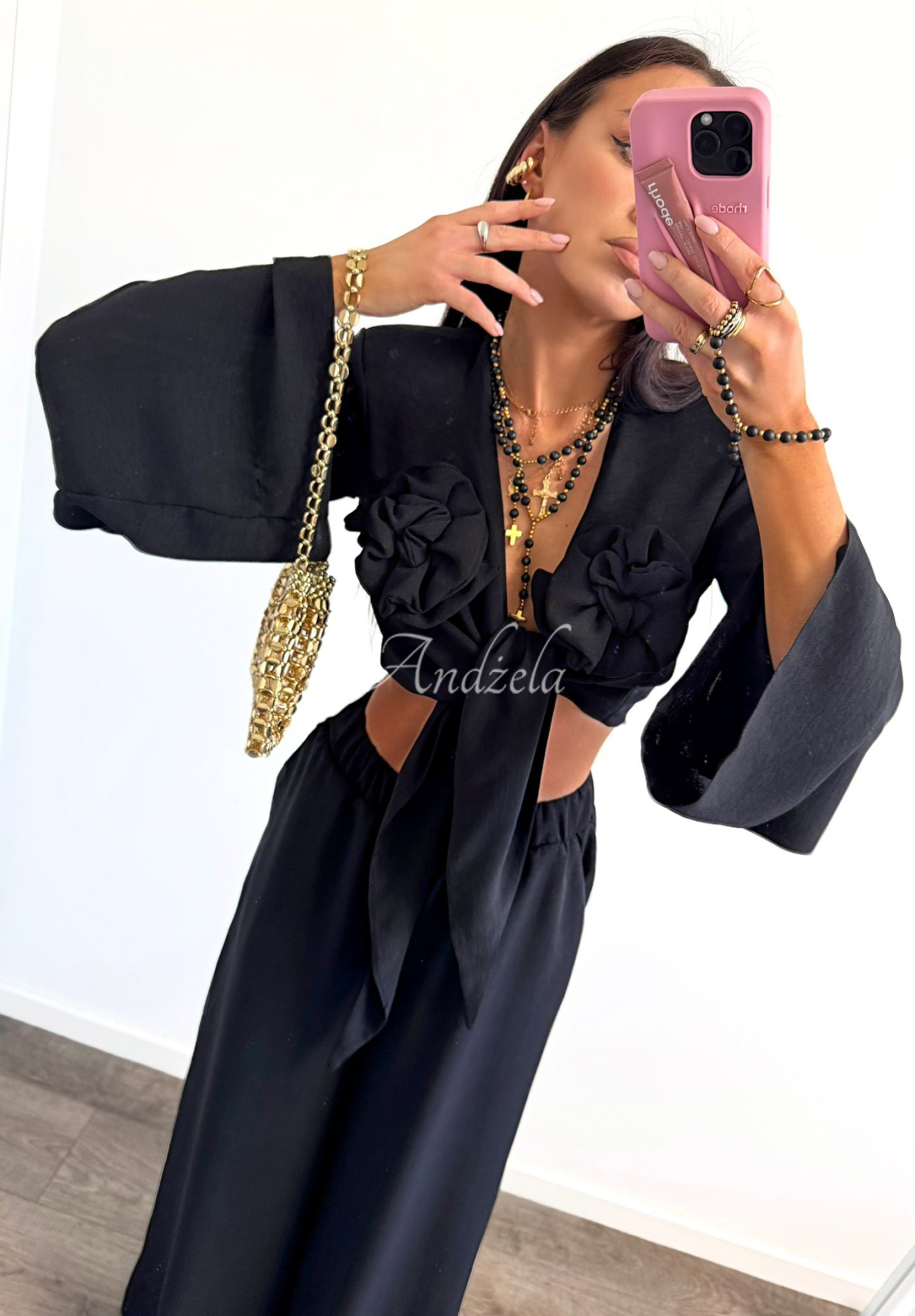 La Milla Remembers Everything black wide leg shirt and pants set