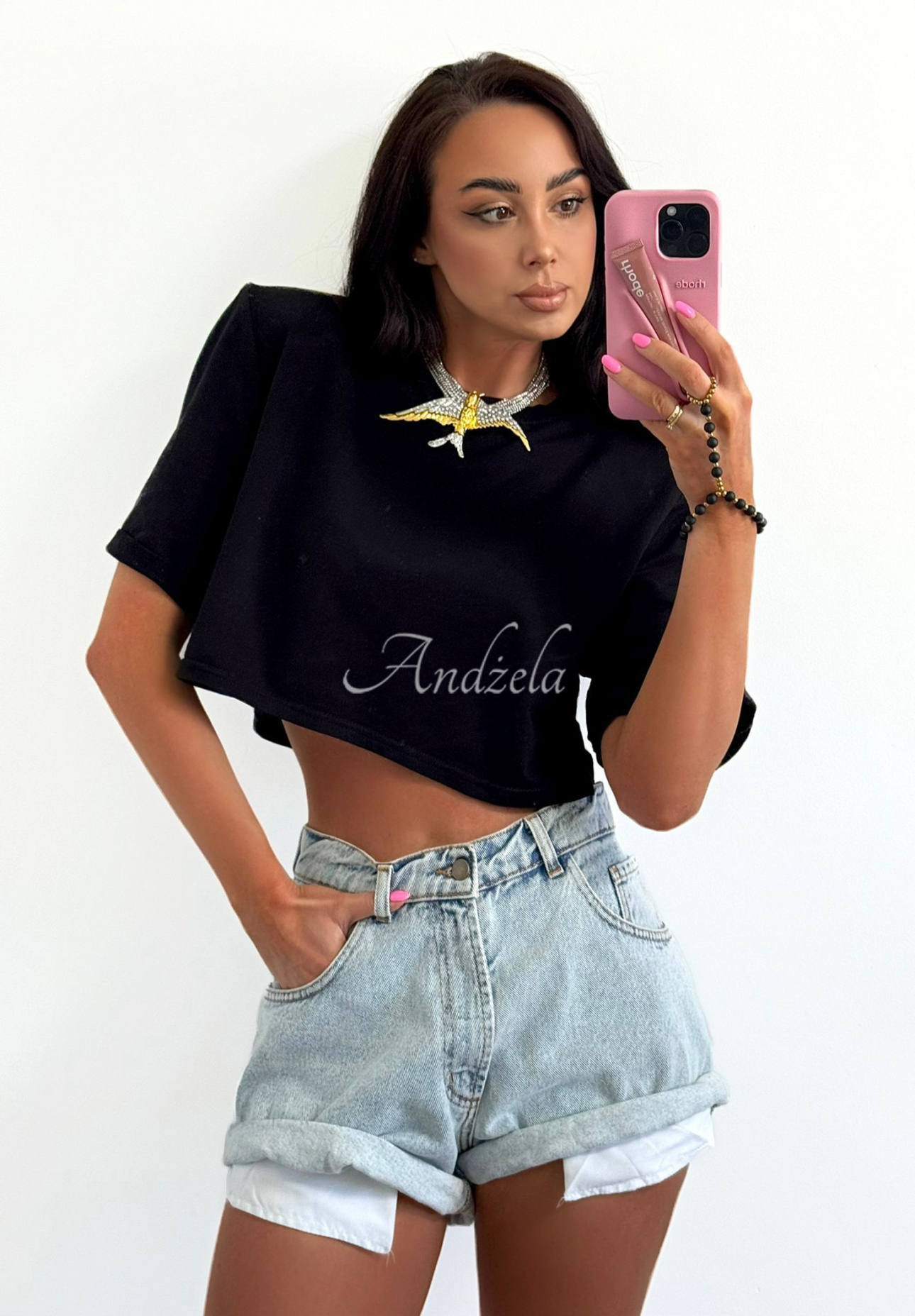 Kurzes T-Shirt aus Viskose La Milla Basic Rush Schwarz