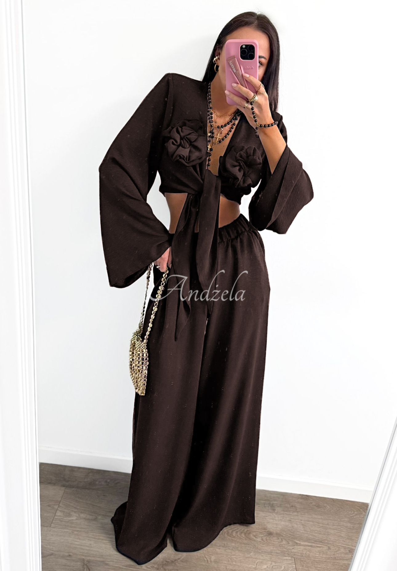Set aus Hemd und Hose wide leg La Milla Remembers Everything Schokoladenbraun