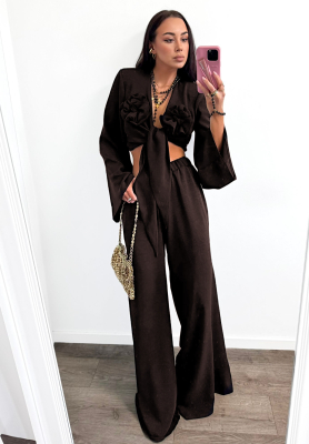 Set aus Hemd und Hose wide leg La Milla Remembers Everything Schokoladenbraun