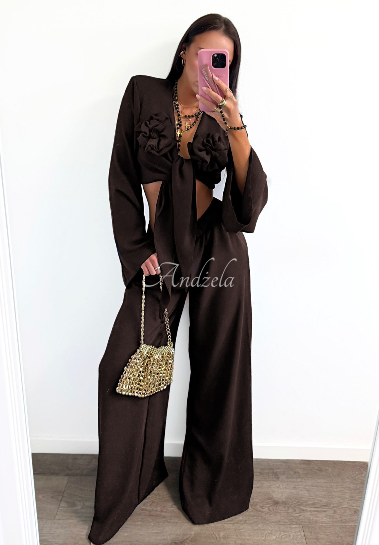 Set aus Hemd und Hose wide leg La Milla Remembers Everything Schokoladenbraun