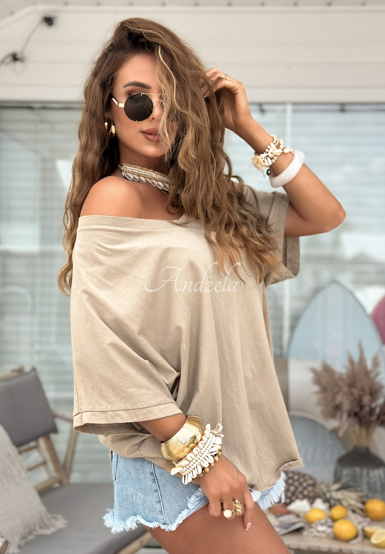 T-shirt oversize Need To Breathe jasnobeżowy