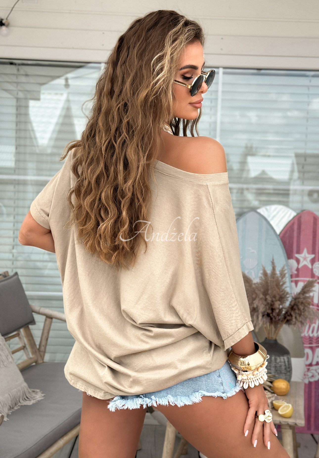 T-shirt oversize Need To Breathe jasnobeżowy