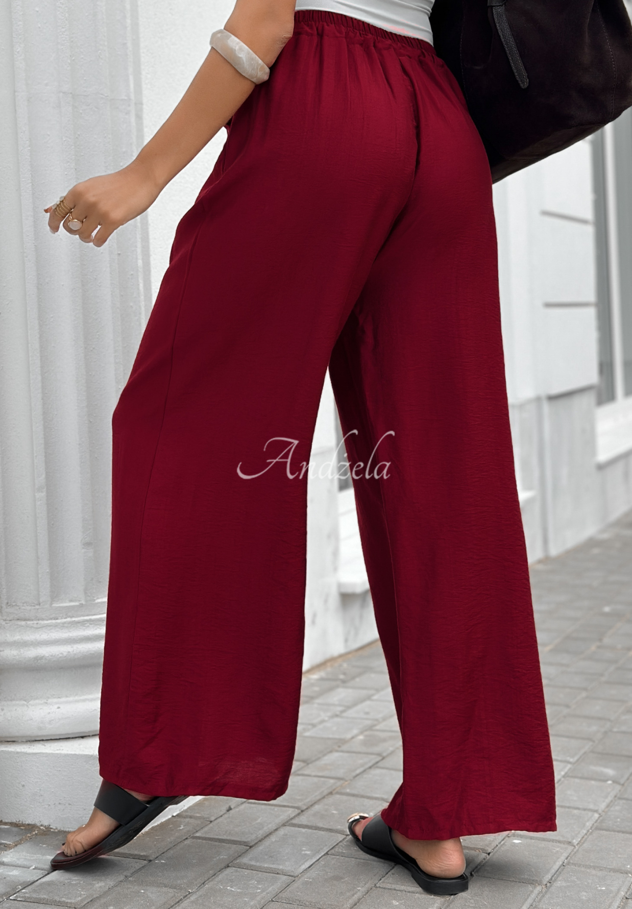 Viskosehose mit weitem Bein und Gürtel Jefferson City Burgund