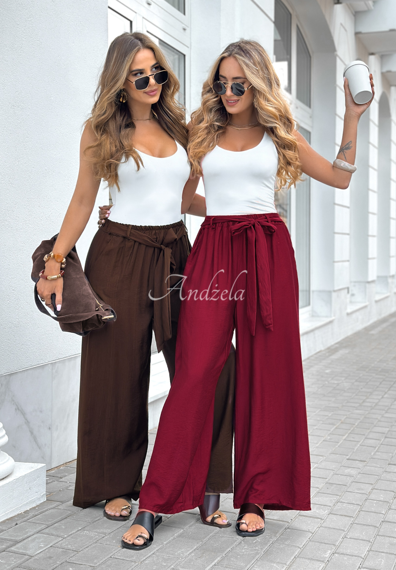 Viskosehose mit weitem Bein und Gürtel Jefferson City Burgund
