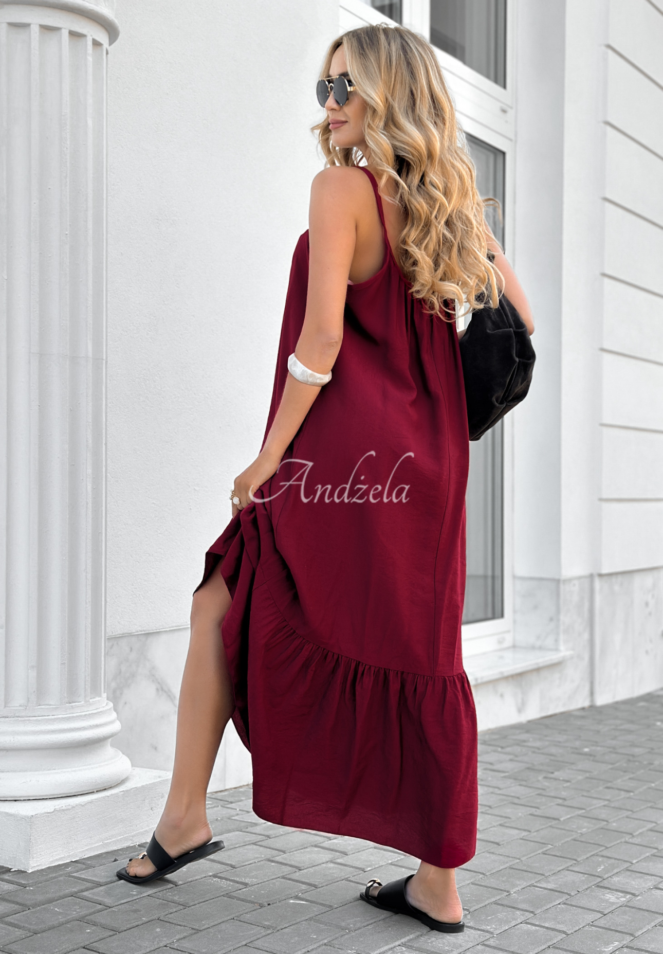 Viskose-Maxikleid mit Trägern New Iberia Burgunderrot