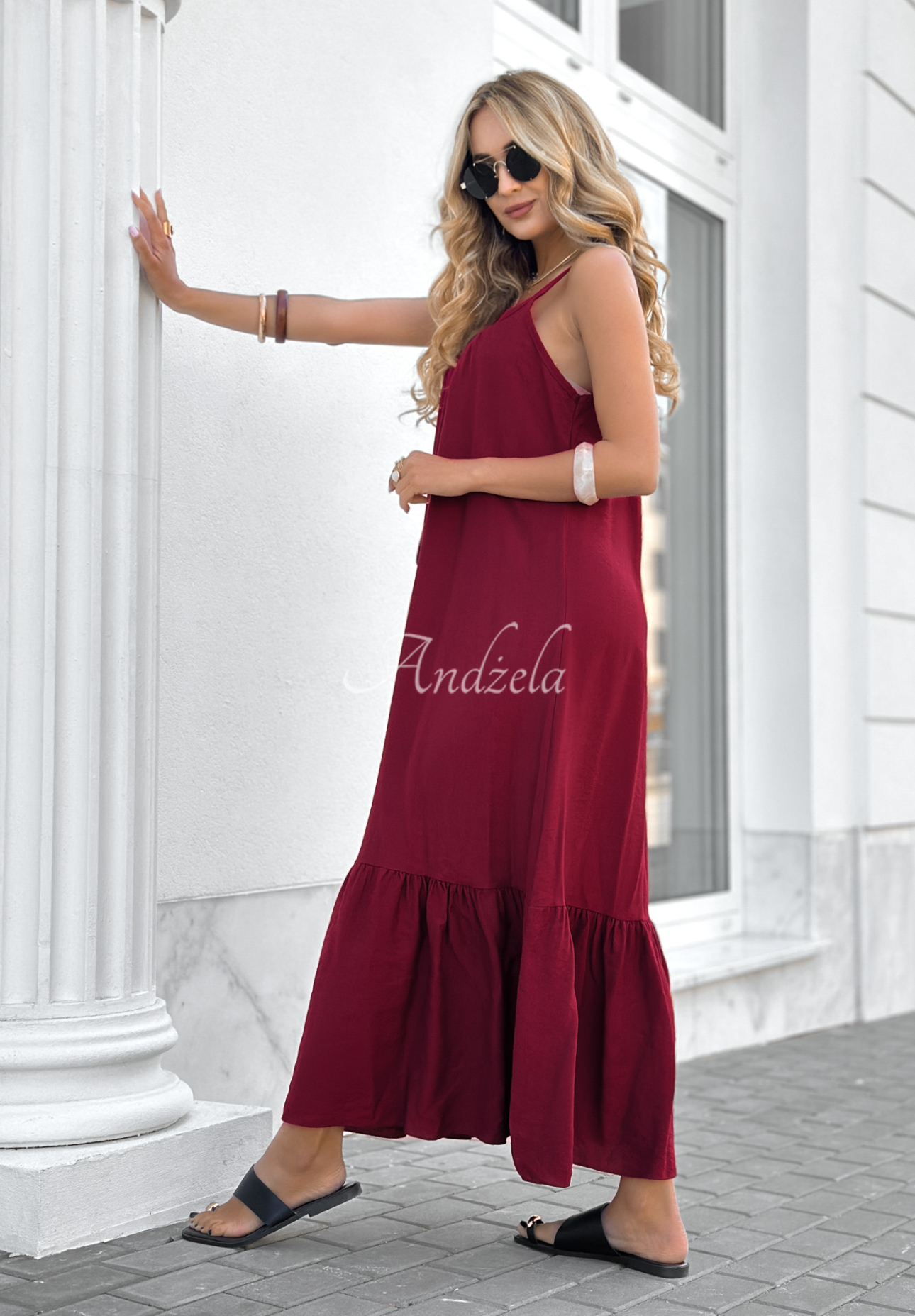Viskose-Maxikleid mit Trägern New Iberia Burgunderrot