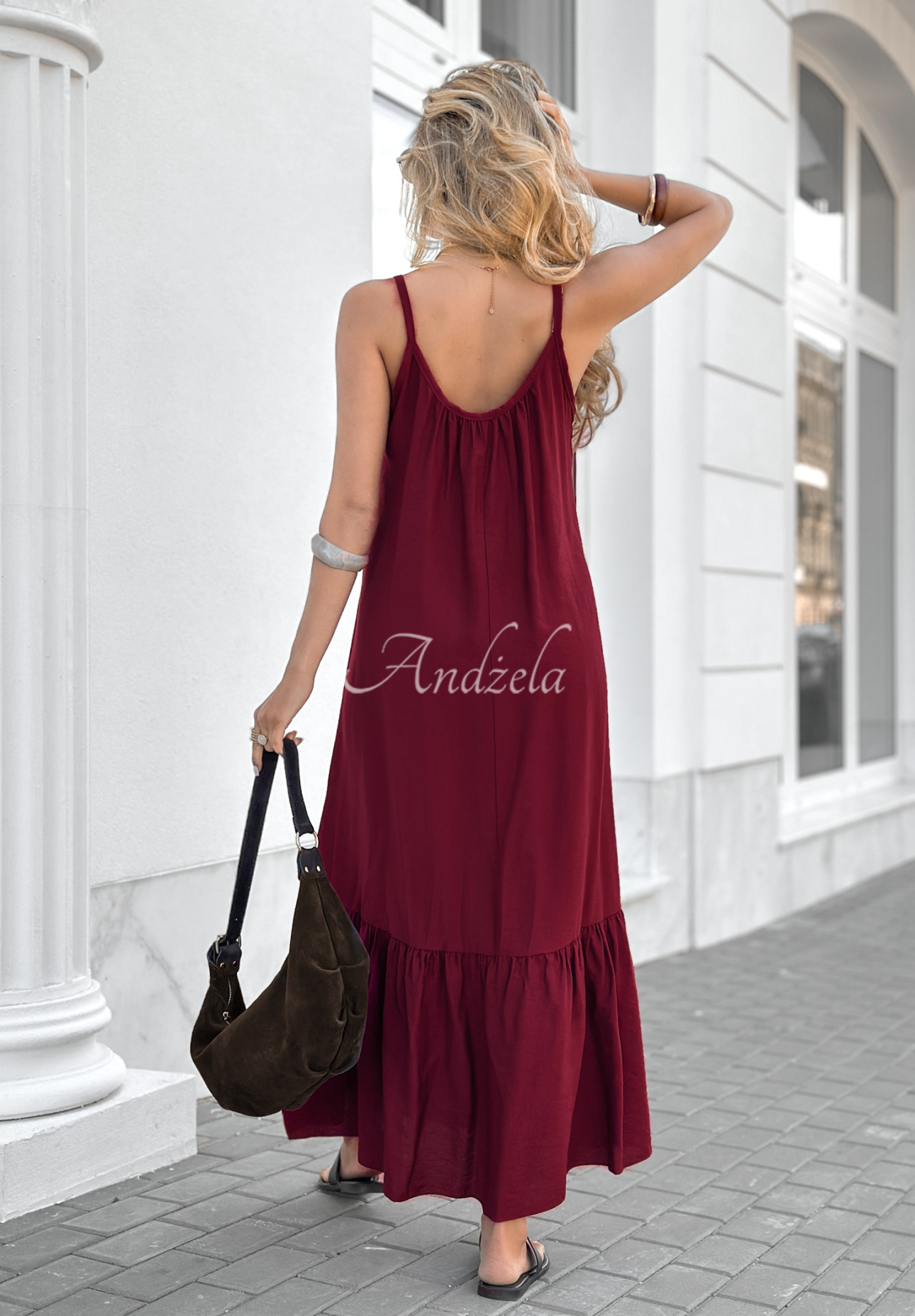 Viskose-Maxikleid mit Trägern New Iberia Burgunderrot