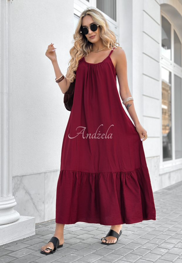 Viskose-Maxikleid mit Trägern New Iberia Burgunderrot