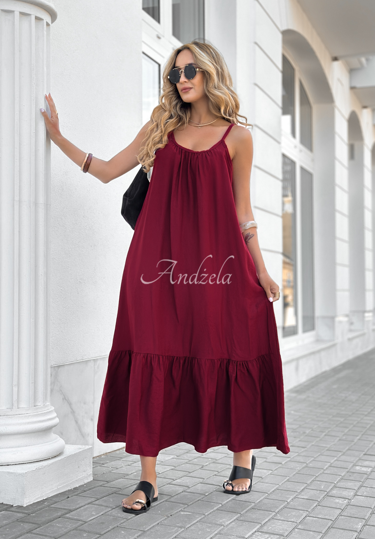 Viskose-Maxikleid mit Trägern New Iberia Burgunderrot