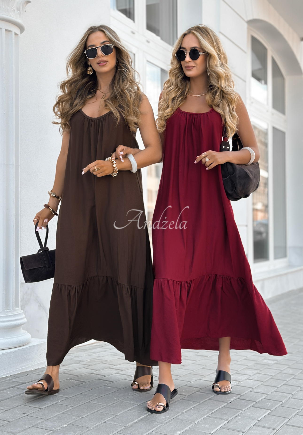 Viskose-Maxikleid mit Trägern New Iberia Burgunderrot