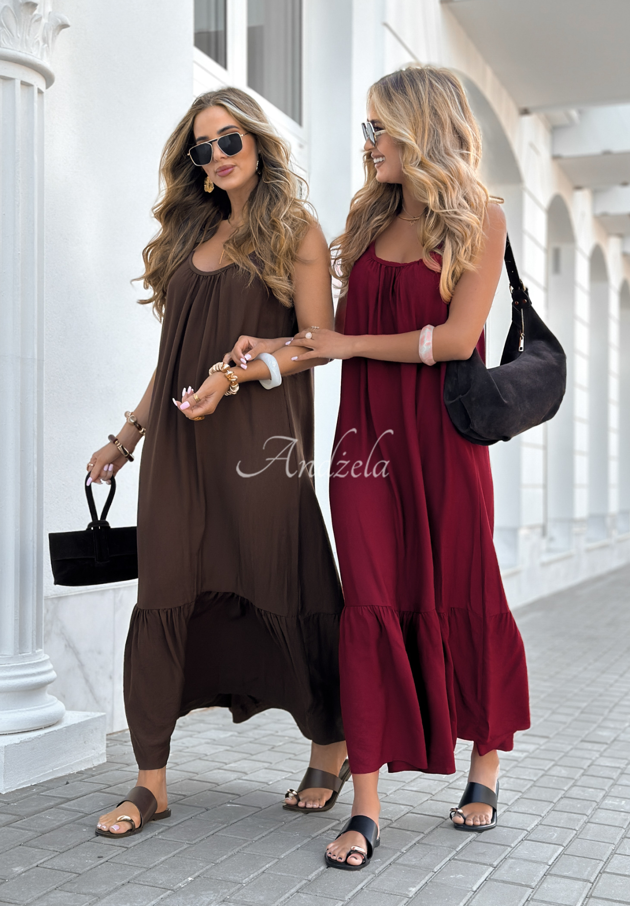 Viskose-Maxikleid mit Trägern New Iberia Burgunderrot