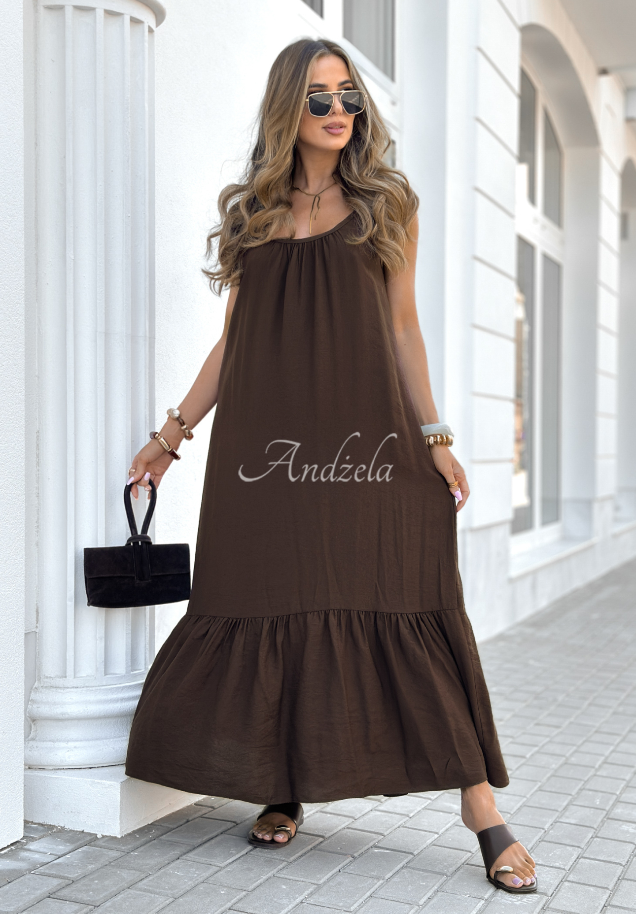 Viskose-Maxikleid mit Trägern New Iberia Schokoladenbraun