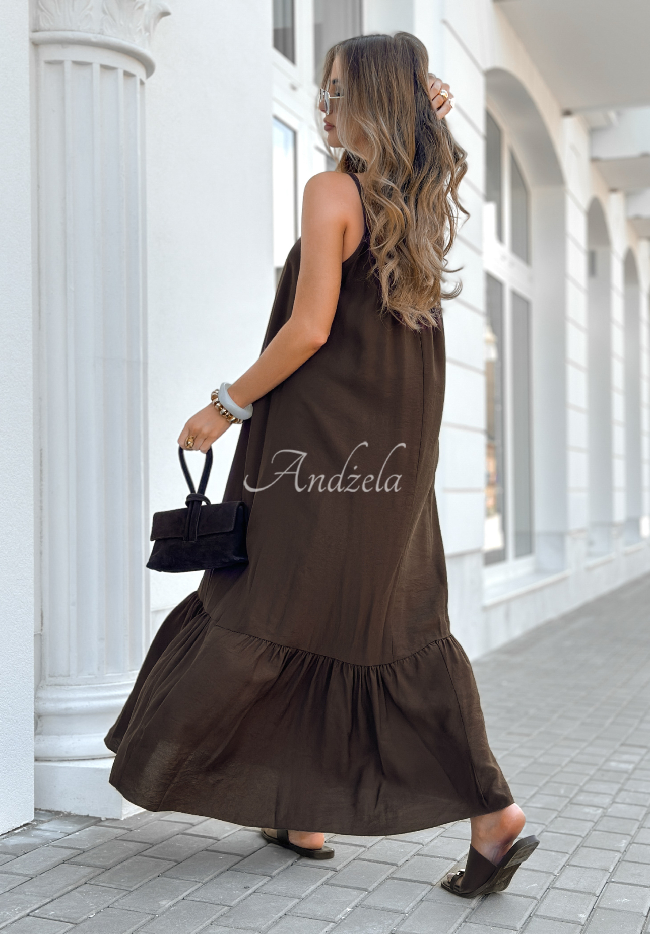 Viskose-Maxikleid mit Trägern New Iberia Schokoladenbraun