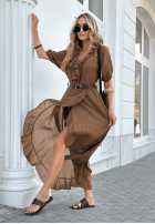 Kleid z falbankami i paskiem Every Twirl Schokoladenbraun