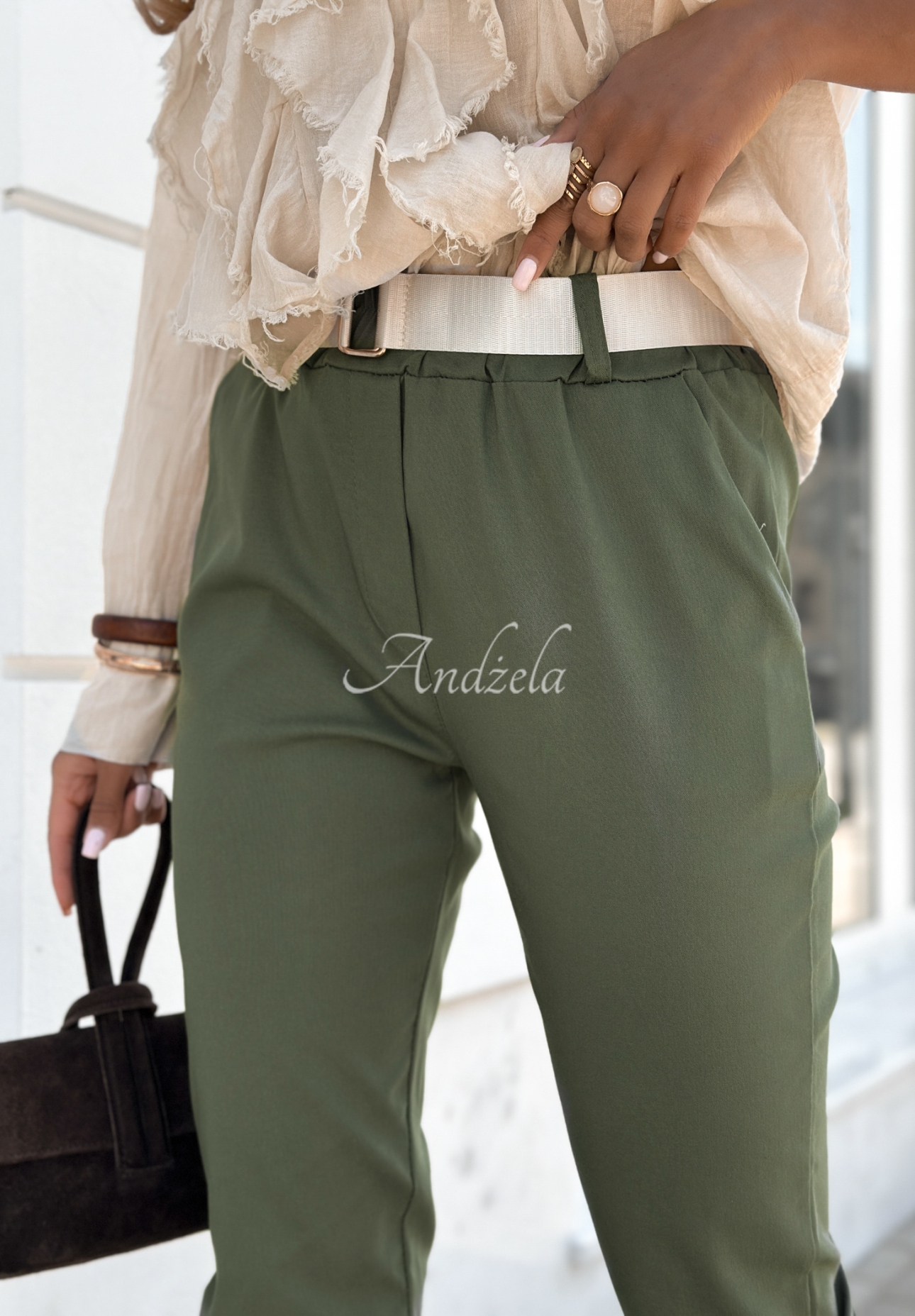 Viskosehose mit Gürtel Charleston Khaki