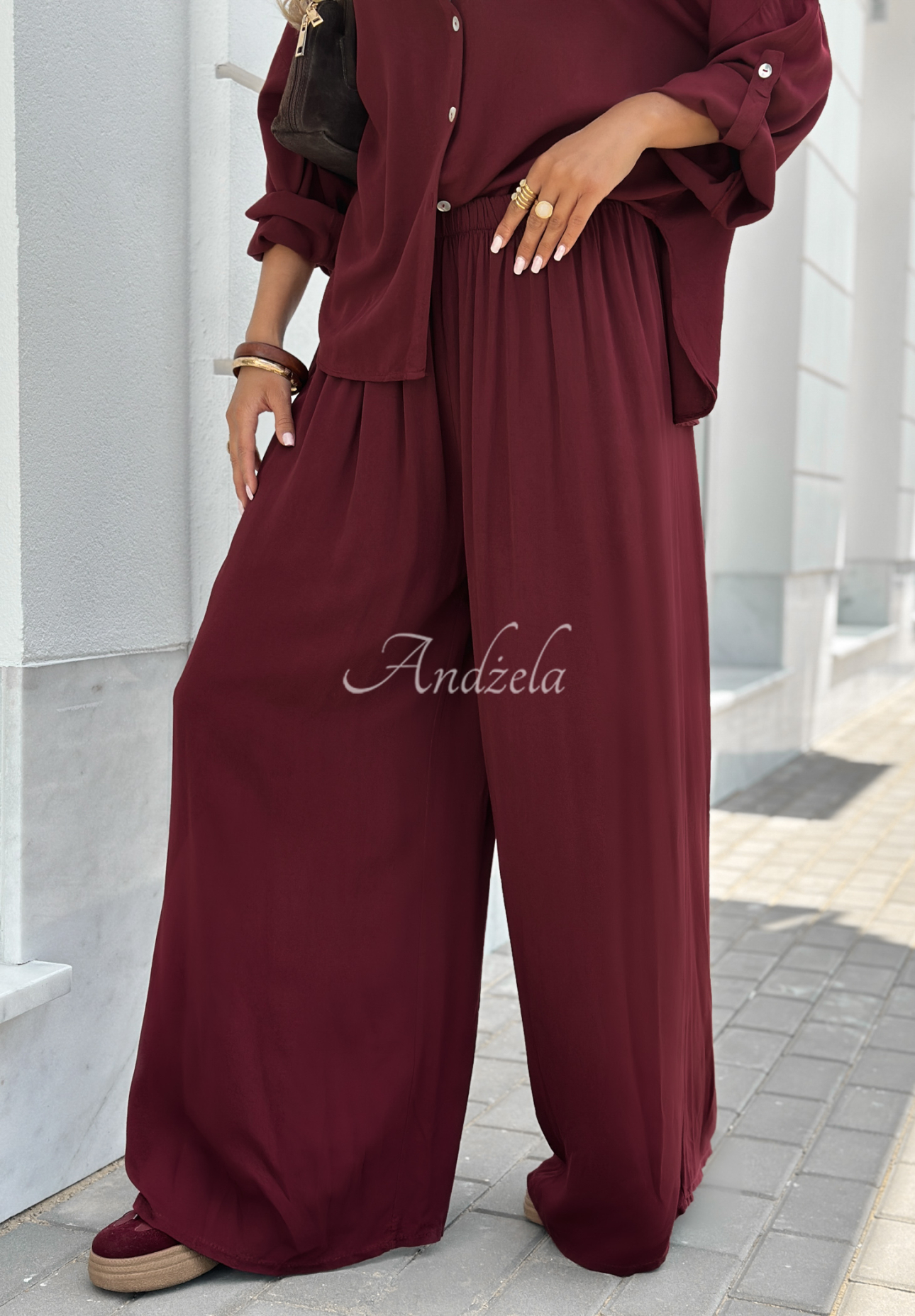 Viskose-Set Hemd und Hose wide leg Summer Skies Burgunderrot