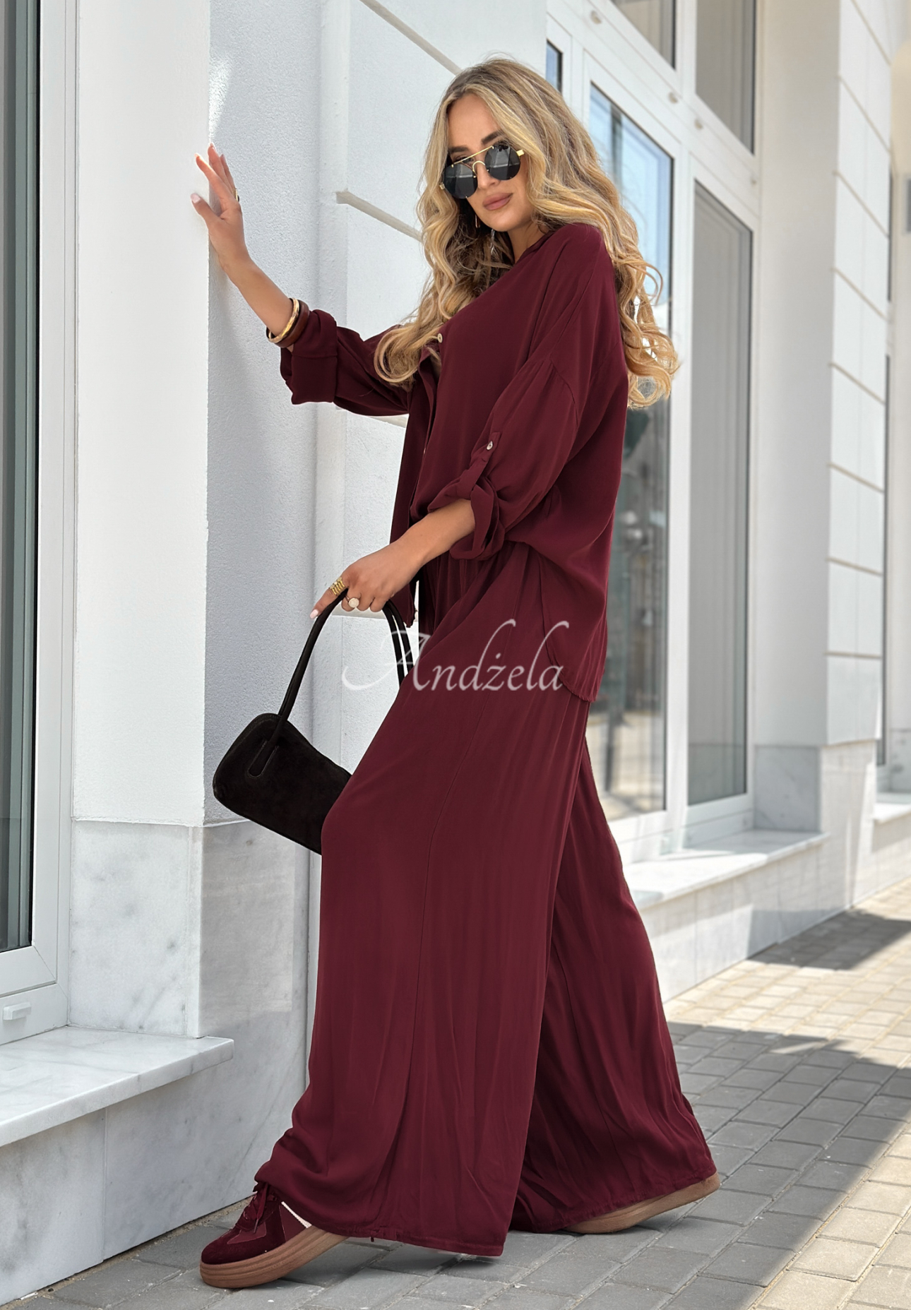 Viskose-Set Hemd und Hose wide leg Summer Skies Burgunderrot