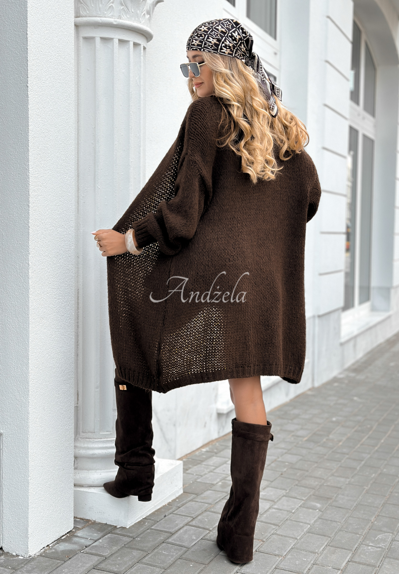 Long knitted cardigan Bueno chocolate