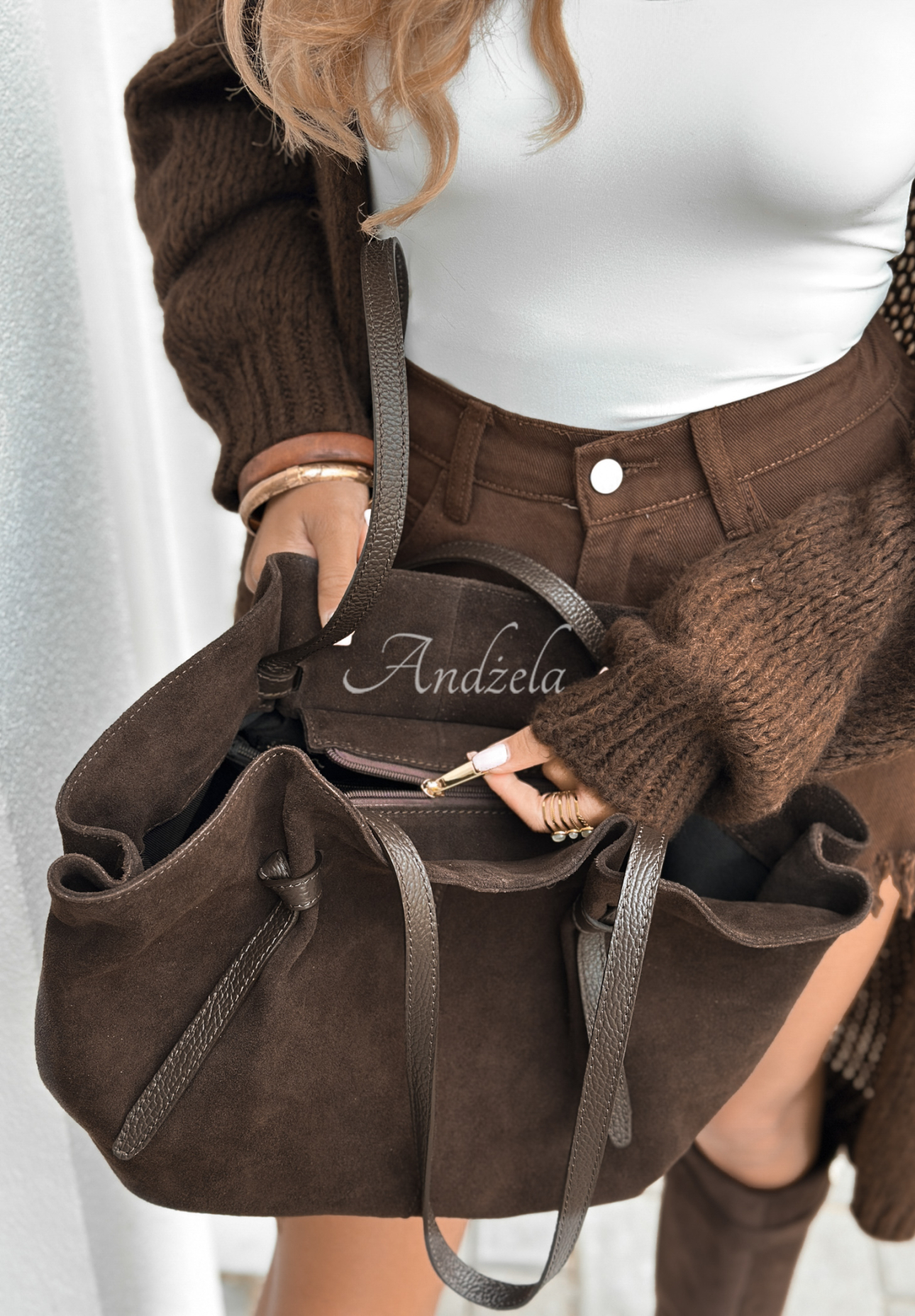 Wildlederhandtasche Can&#039;t Help It Off Schokoladenbraun