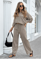 Komplet bluzka i spodnie wide leg Telling You mokka