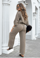 Komplet bluzka i spodnie wide leg Telling You mokka