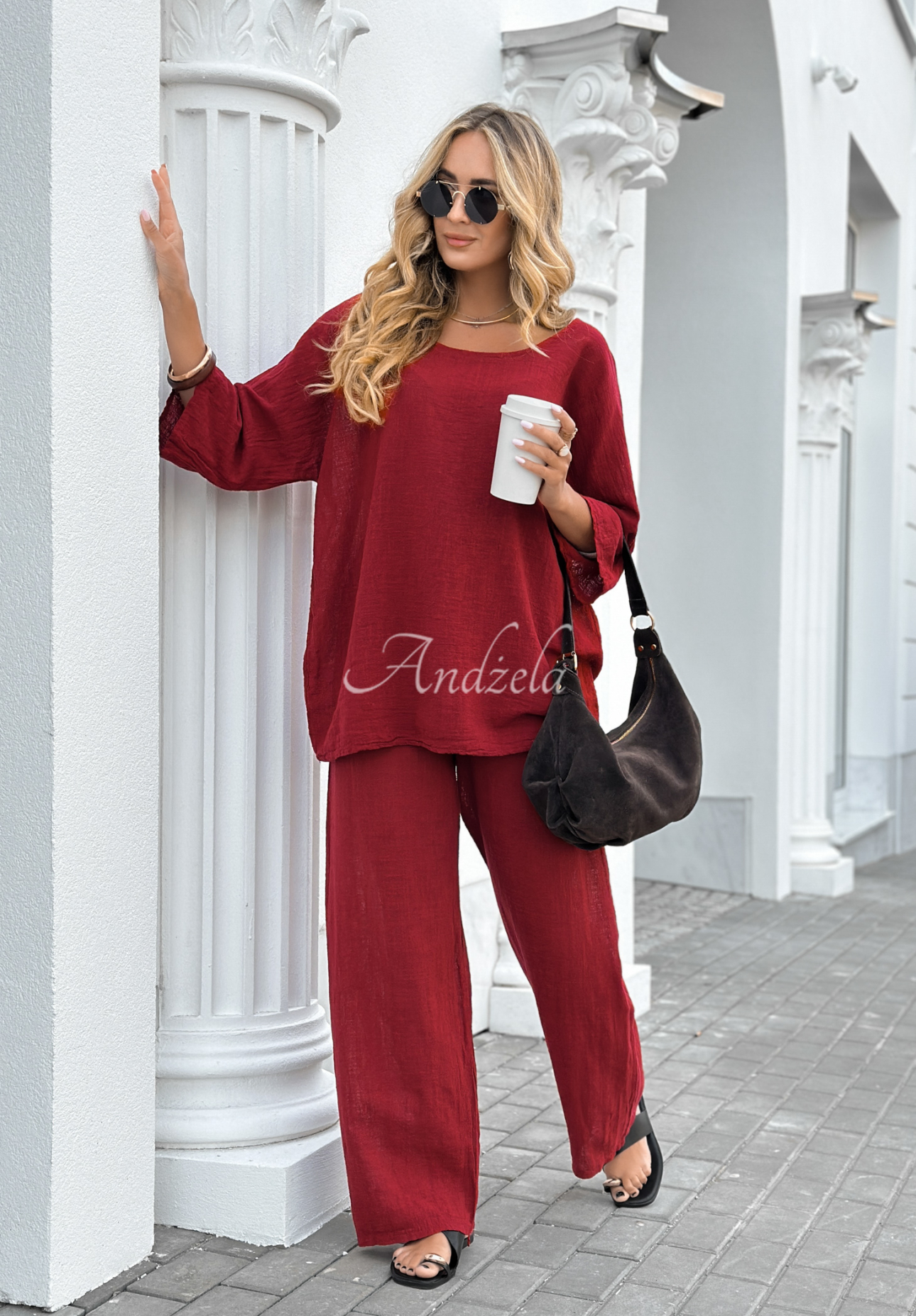 Blusen- und Hosenset wide leg Telling You Burgunderrot