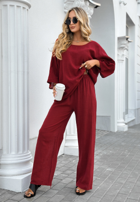 Blusen- und Hosenset wide leg Telling You Burgunderrot