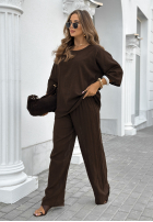 Set Bluse i Hose wide leg Telling You Schokoladenbraun