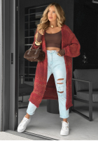 Długi Cardigan oversize Life You Dreamed Burgunderrot