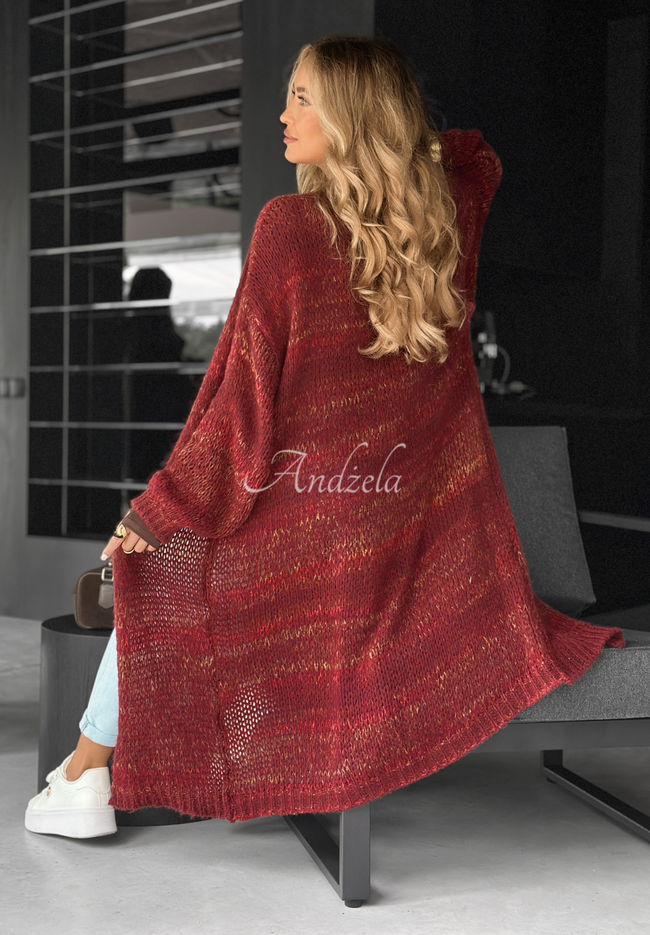 Lange Oversize-Strickjacke Life You Dreamed Burgunderrot