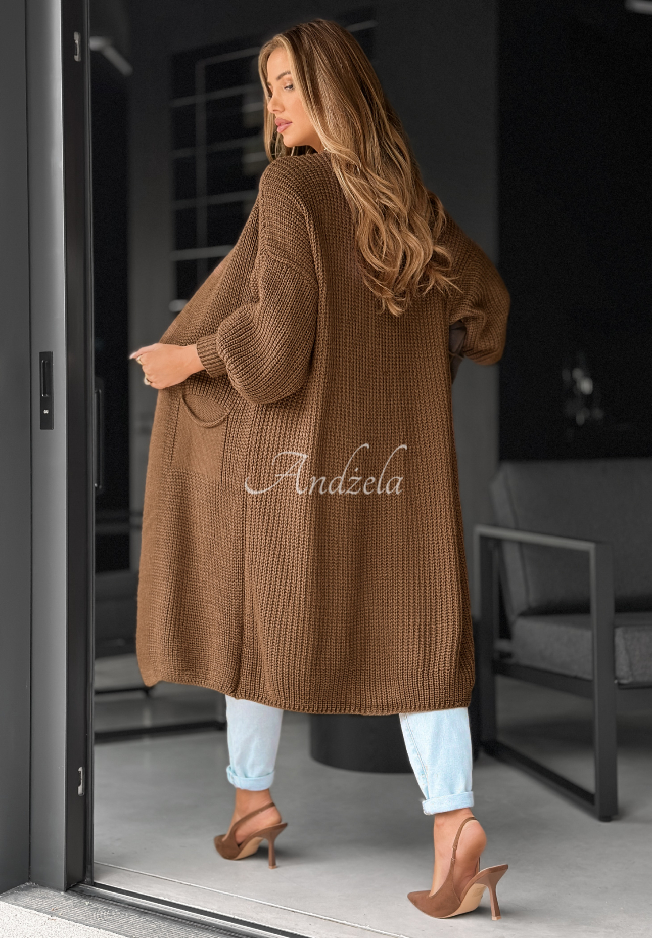 Lange Oversize-Strickjacke Lincoln Park Schokoladenbraun