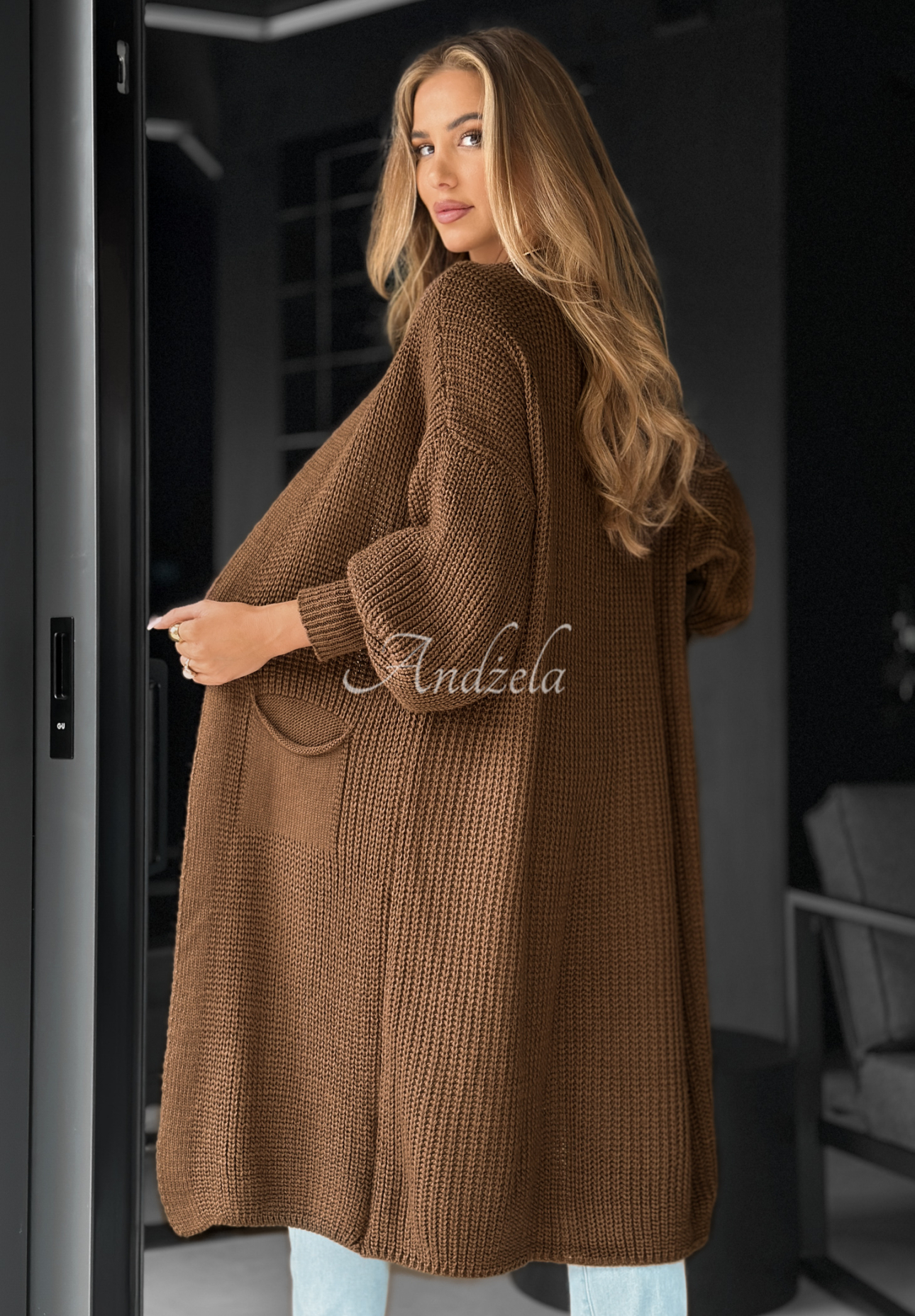Lange Oversize-Strickjacke Lincoln Park Schokoladenbraun