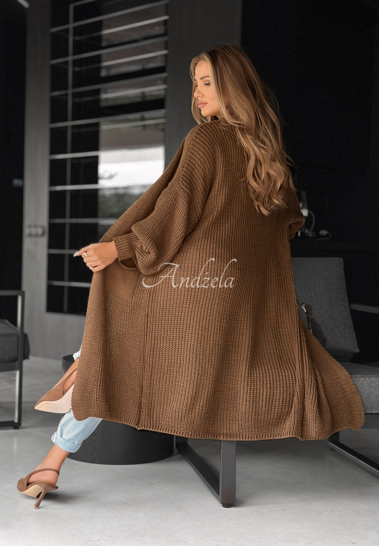 Lange Oversize-Strickjacke Lincoln Park Schokoladenbraun