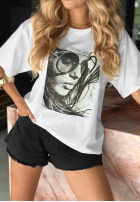 Krótki T-Shirt z nadrukiem Glasses Weiß