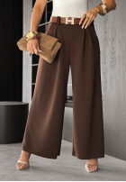 Material Hose wide leg z paskiem Own Your Power Schokoladenbraun