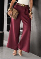 Material Hose wide leg z paskiem Own Your Power Burgund
