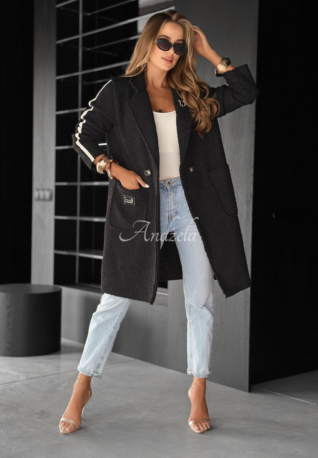 Langer Schaffellmantel Richmond Hill Schwarz