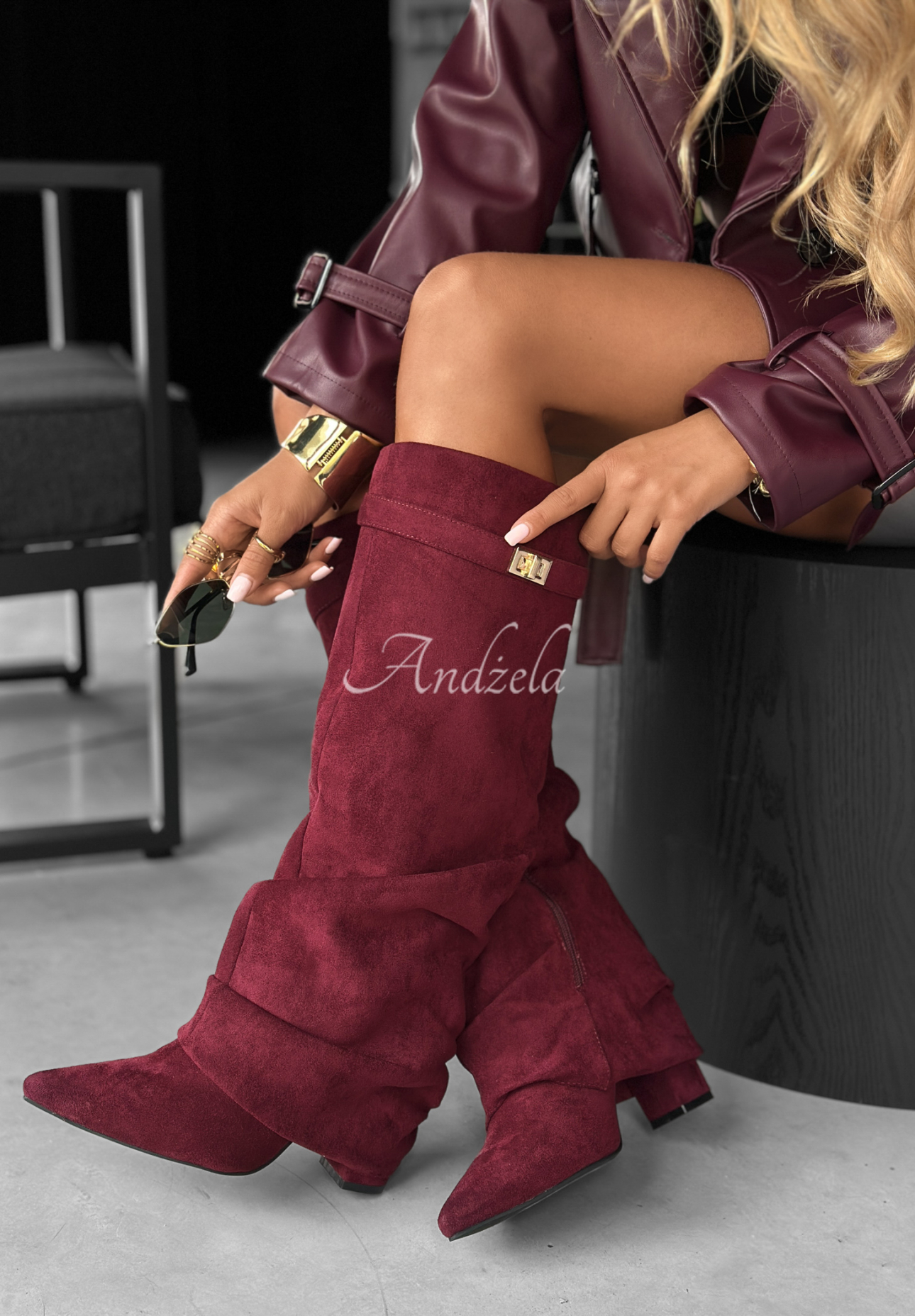 Lange Wildlederstiefel Cartagena Burgund