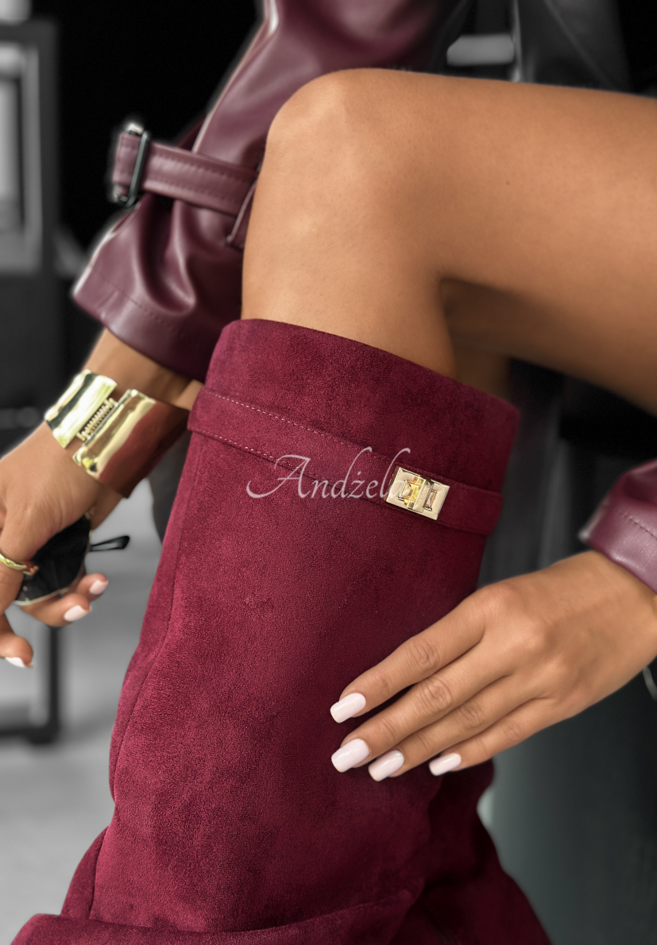 Lange Wildlederstiefel Cartagena Burgund