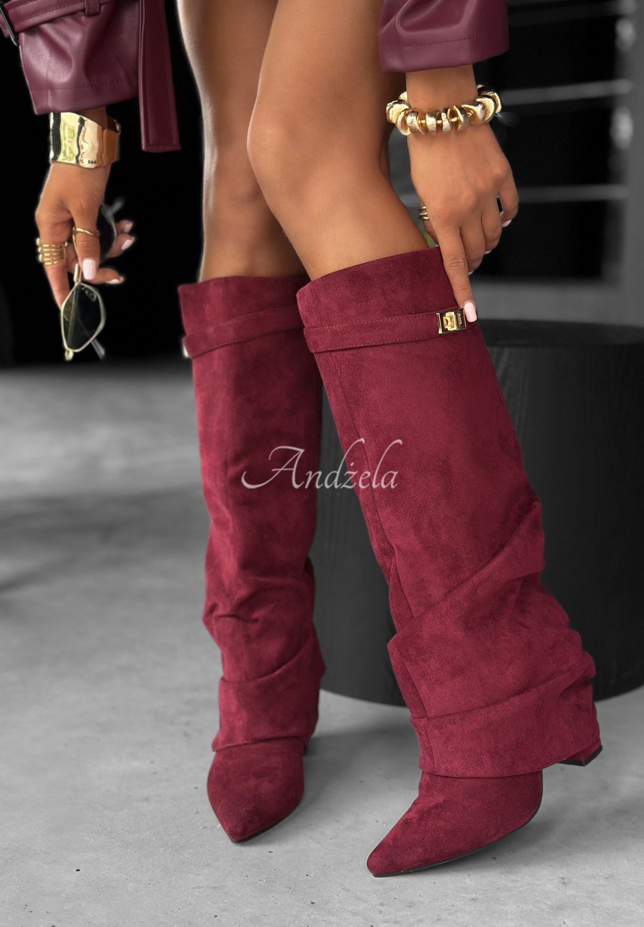 Lange Wildlederstiefel Cartagena Burgund