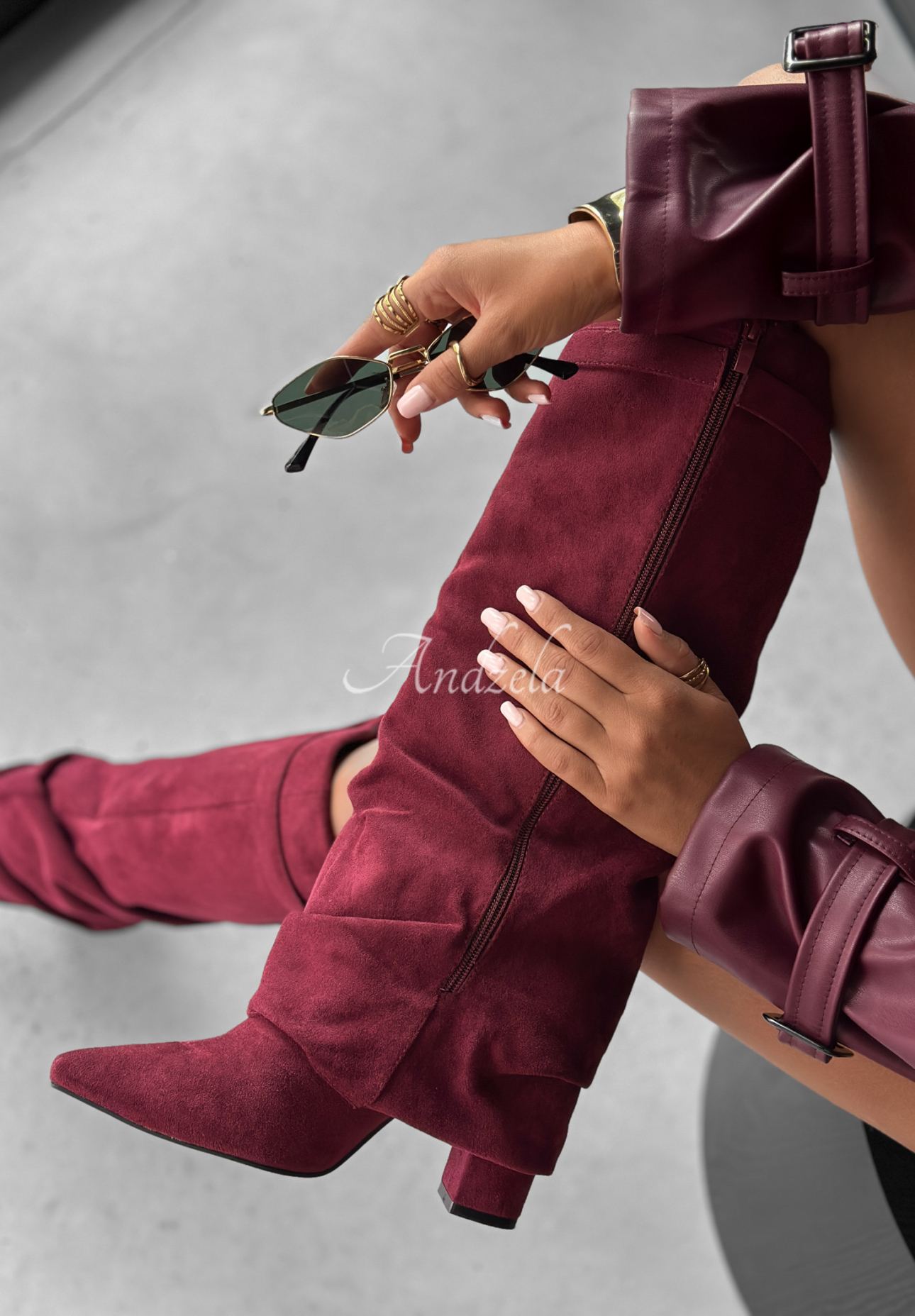 Lange Wildlederstiefel Cartagena Burgund